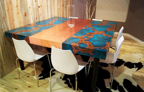 שולחן נחושת בשילוב עץ